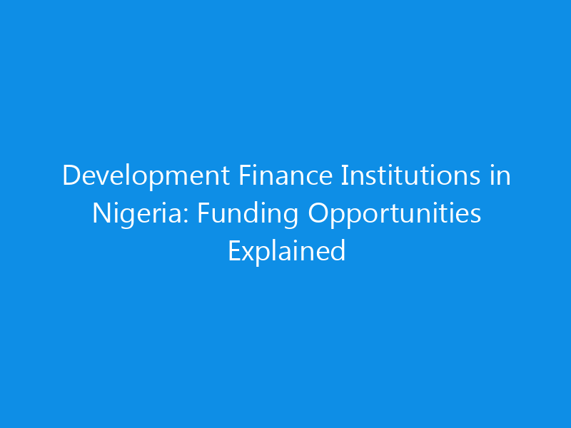 Development Finance Institutions in Nigeria: Funding Opportunities Explained 1 Development Finance Institutions in Nigeria: Funding Opportunities Explained