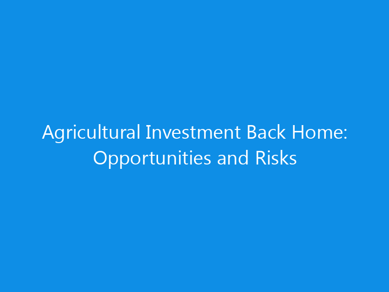 Agricultural Investment Back Home: Opportunities and Risks